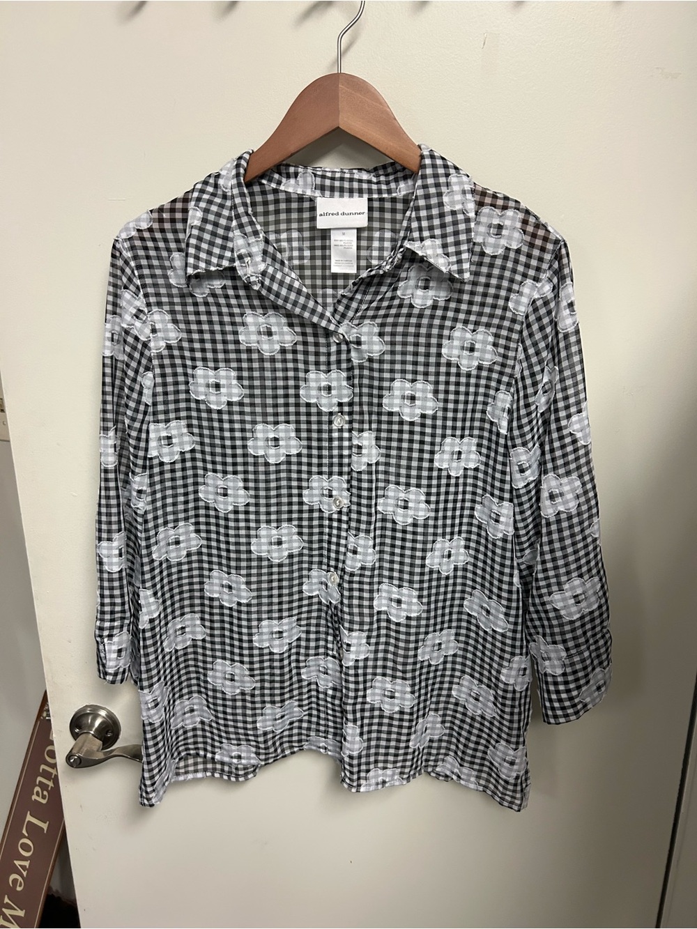 Alfred Dunner Black & White Floral Gingham Button-Down Shirt